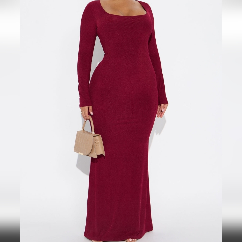 Long Sleeve Burgundy Dress